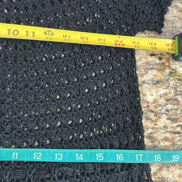 Black Open Knit Vintage Short Sleeve Scoop Neck Midi Dress Size L - Picture 6 of 7